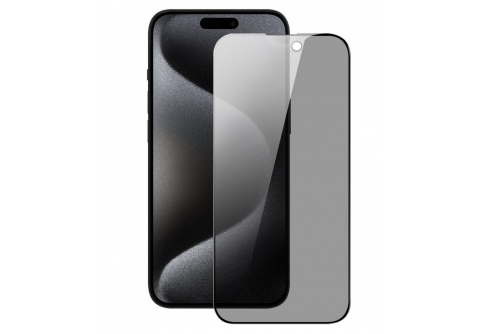 Privacy Full glue стъклен протектор за iPhone 15 с черна рамка