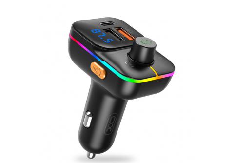 XO MP3 Wireless FM Transmitter 25W, QC, 3.1A, 1xUSB-A, 1xUSB-A/TF Card slot, 1xUSB-C + Ambient light, BCC09 /черен/